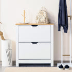 HOMCOM Narrow Shoe Cabinet with 2 Flip Drawers & Adjustable Shelf for Entryway - White-The inside shelves are 2-level adjustable or removable to satisfy shoes of different heights