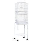 PawHut 62" H Rolling Bird Cage with Accessories, Detachable Stand and Storage - White-Bird enclosure with ample space for small birds such as finches and budgies 