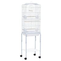 PawHut 62" H Rolling Bird Cage with Accessories, Detachable Stand and Storage - White-Bird enclosure with ample space for small birds such as finches and budgies 