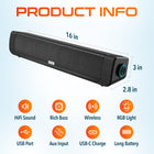 Delton SB200 20-Watt Wired/Wireless Soundbar Computer Speaker - Black-This bluetooth soundbar features dynamic RGB lights that can be adjusted to match the music or set a specific mood.