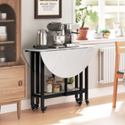 HOMCOM Rolling Drop Leaf Folding Dining Table with Open Storage Shelf for 4-6 - White Marble-Suitable for dining, working, hobbies, or multifunctional daily use
