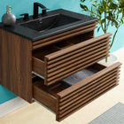 Modway Render 30" Wall-Mount Bathroom Vanity - Walnut/Black-Walnut Grain Vanity
