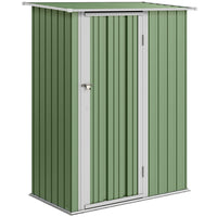 Outsunny Metal Garden Tool Shed with Sloped Roof - Light Green-Serve as a tool shed or a garden bin storage 