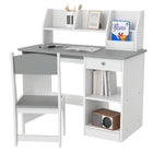 Qaba Kids Study Desk and Chair Set with Storage Shelves - Grey-2 pieces set includes 1 desk and 1 matching chair 
