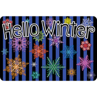 Ashley Productions The Original Fun Mat Welcome Mat - 15.5" x 23.5" - Hello Winter Colourful Snowflakes-Measurement & Design: The Hello Winter Colourful Snowflakes Mat measures 15.5" x 23.5".