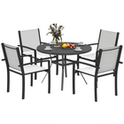 Outsunny 5 Pieces Outdoor Dining Set with Round Table and 4 Stackable Chairs-Enjoy meals outdoors with a spacious 180×77 cm table and eight chairs