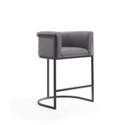 Manhattan Comfort Cosmopolitan 23.7" Mid-Century Modern Faux Leather Upholstered Counter Stool - Grey and Black - 2 Pack-Semi Circle Open Design with Tight Back Finish