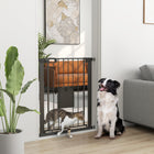 PawHut 30"-32" Extra Wide Pet Gate Barrier with Small Door - 35"H - Black-Adult can open the door with a single hand by sliding the button on both end at the same time and lift