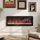 HOMCOM 50" Electric Wall Fireplace with Eco Mode - 1500 W-Create flame effects with 12 flame colours, 12 crystal bed hues, 5 speeds and 5 brightness. Independent flame effect for all-year ambiance