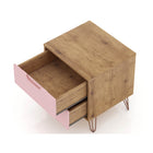 Manhattan Comfort Rockefeller 20.08" Mid-Century Modern 2-Drawer Nightstand - Nature/Rose Pink-Fashionable Wire Splayed Legs Made of Metal for Extra Durability