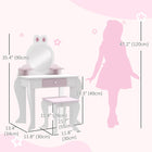 Qaba Kids Vanity Set with Mirror & Stool - Rabbit-Design - White-Suitable for bedrooms, playrooms and nurseries 
