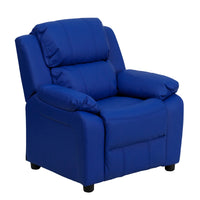 Flash Furniture Deluxe Padded Contemporary Vinyl Kids Recliner with Storage Arms - Blue-Child Sized Recliner