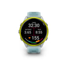Garmin Forerunner 570 Smartwatch - 47mm - Amp Yellow Aluminum with Translucent Whitestone/Turquoise Band-MORNING REPORT & EVENING REPORT - Wake up to your morning report with an overview of sleep, recovery and training outlook alongside HRV status, training readiness and weather. Before you go to bed, you’ll get an evening report to better prepare for the next day with a reminder of sleep need, tomorrow’s workout, weather and events.
