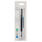 Parker Vector Fountain Pen - Black with Chrome Trim - Medium Nib - Blue Ink-Bold, modern colours pair with sharp designs for an accessible introduction to fine writing