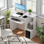 HOMCOM 39.25" Computer Desk with Sliding Keyboard Tray - White-Side top platform is great for printers and other office equipment