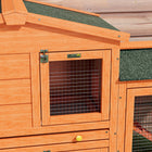PawHut 59" W 2-Level Rabbit Hutch with Run and Roof - Orange-Assembly required