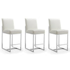 Manhattan Comfort Element 16.34" Modern Faux Leather Upholstered Counter Stool - Pearl White and Polished Chrome - 3 Pack-Mid-Century Modern Counter Stool with Backseat Perfect for Bar and Kitchen Use. Set of 3
