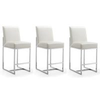 Manhattan Comfort Element 16.34" Modern Faux Leather Upholstered Counter Stool - Pearl White and Polished Chrome - 3 Pack-Mid-Century Modern Counter Stool with Backseat Perfect for Bar and Kitchen Use. Set of 3