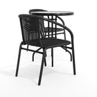 Flash Furniture 23.75" Round Glass Metal Table with 2 Black Rattan Stack Chairs-Round Table
