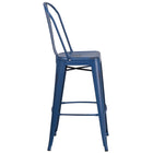Flash Furniture Commercial Grade 30" High Distressed Antique Metal Indoor-Outdoor Barstool with Back - Blue-Seat Drain Hole assists in drying