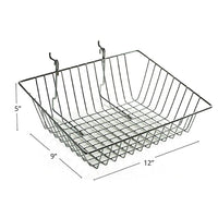 Azar Displays Sloped Wire Basket, Chrome, 9" , 2 Pack (300624)-2 wire hooks attached for easy mounting