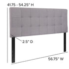 Flash Furniture Bedford Tufted Upholstered Full Size Headboard - Light Grey Fabric-Black Metal Stands with Adjustable Bed Rail Slots