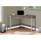 Monarch Specialties 7501 42" Computer Desk - Dark Taupe Corner/Silver Metal-Open and closed storage options include 1 storage drawer that is extra wide and equipped with 2 handles in a silver finish and metal drawer glides, and 1 bottom shelf with an L-shape