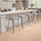 Flash Furniture 24" High Metal Counter-Height, Indoor Bar Stool in Silver - Stackable Set of 4-Protective Plastic Floor Glides