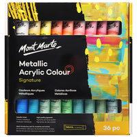Mont Marte Metallic Signature Acrylic Paint Set - 36ml - 36 Assorted Colours-36 piece metallic arcyllic paint set