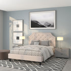 Flash Furniture Brighton Queen Size Tufted Upholstered Platform Bed - Beige Fabric-Gold Nailhead Trim