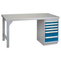 Kleton Workbench, Wood Filled Steel Top, 1 Pedestal, 6 Drawers, 30"W x 60"L x 34"H-34" overall height