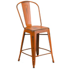 Flash Furniture 24" High Distressed Orange Metal Indoor-Outdoor Counter Height Stool with Back-500 lb. Weight Capacity