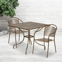 35.5'' Square Gold Indoor-Outdoor Steel Patio Table Set with 2 Round Back Chairs [CO-35SQ-03CHR2-GD-GG]-Set Includes Table and 2 Chairs