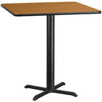 Flash Furniture 42" Square Natural Laminate Table Top with 33" x 33" Bar Height Table Base-Bar Height Hospitality Table