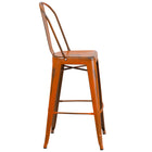Flash Furniture 30" High Distressed Orange Metal Indoor-Outdoor Barstool with Back-Curved Back with Vertical Slat