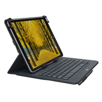 Logitech Universal Folio Case with Integrated Bluetooth Keyboard for 9-10" Tablets - Black-Unique, US patent-pending 4-point grip holder securely and elegantly adjusts to hold most 9-10 inch tablets including iPad, Android and Windows tablets. An integrated pencil holder helps to ensure your stylus or pencil is always within reach.
