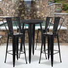 24'' Round Black Metal Indoor-Outdoor Bar Table Set with 4 Cafe Barstools [CH-51080BH-4-30CAFE-BK-GG]-24"W x 24"D x 41"H