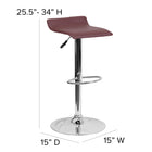 Flash Furniture Contemporary Burgundy Vinyl Adjustable Height Barstool with Solid Wave Seat & Chrome Base-Footrest