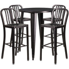 30'' Round Black-Antique Gold Metal Indoor-Outdoor Bar Table Set with 4 Vertical Slat Back Barstools [CH-51090BH-4-30VRT-BQ-GG]-Metal Cafe Bar Table