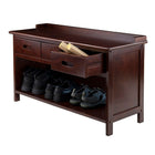 Winsome Adriana 3-Drawer Bench with Storage-Bench seat is 35.90”W x 13.39”D. Inside drawer is 9.45”W x 11.42”D x 3.85”H. Open shelf is 34.72”W x 12.87”D x 10.24”H