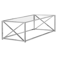 Monarch Specialties 3440 Coffee Table - 44"L/Chrome Metal With Tempered Glass-Spacious, thick clear tempered glass top