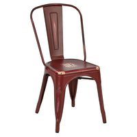 OSP Designs Metal Dining Chair with Backrest, Antique Red, 4 Pack-Metal seat and back Dining Chair