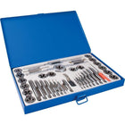 Gray Tools 40 Piece SAE Carbon Tap & Die Set, Includes Storage Case-Contains: 1" O.D. round dies: 4-40, 6-32, 8-32, 10-24, 10-32, 12-24, 1/4"-20, 1/4"-28, 5/16"-18, 5/16"-24, 3/8"-16, 3/8"-24, 7/16"-14, 7/16"-20, 1/2"-13, 1/2"-20, 1/8"-27 NPT, 1 Die Stock, Screw Pitch Gauge, 2 Tap Wrenches and Screwdriver.