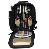 Cathay Importers 2 Person Picnic Backpack-Features 1 wine side tote, spacious food compartment, antique brass hardware, adjustable padded straps
