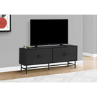 Monarch Specialties 2733 Tv Stand - 60"L/Black With Black Metal-The sleek and stylish modern design features a black laminate finish with black ribbed doors and a sturdy black metal frame with black metal knobs