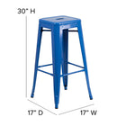 Flash Furniture Commercial Grade 30" High Backless Metal Indoor-Outdoor Barstool with Square Seat - Blue-Blue Powder Coated Frame Finish
