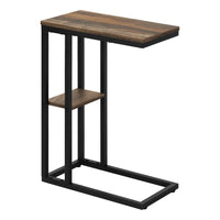 Monarch Specialties 3673 Accent Table - 25"H/Brown Reclaimed-Look/Black Metal-C-shaped accent table with a base that can be slid underneath sofas for convenience