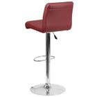 Flash Furniture Contemporary Burgundy Vinyl Adjustable Height Barstool with Rolled Seat & Chrome Base-Exposed Embellished Stitching on Back
