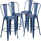 Flash Furniture Commercial Grade 30" High Distressed Antique Metal Indoor-Outdoor Barstool with Back - Blue-Curved Back with Vertical Slat