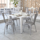 Flash Furniture Commercial Grade Silver Metal Indoor-Outdoor Stackable Chair-Plastic Caps on cross brace protect finish when stacked